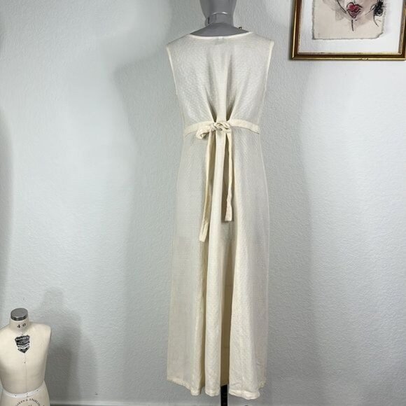 Eileen Fisher Linen Tie Back Perforated Button Sleeveless Dress - Picture 5 of 7